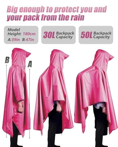 Victoper Waterproof Rain Poncho for Adults, Reusable Lightweight Hooded Raincoat for Men and Women Portable Travel Poncho for Hiking, Camping, Cycling and Outdoor Activities — view 5