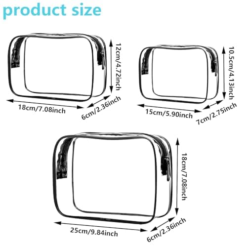 Clear Makeup Bags,Small Toiletry Bag,3 Pcs Clear Travel Toiletries Bag,Waterproof Cosmetic Bag with Zipper,for Vacation,Bathroom and Organizing,Travel Essentials for Toiletries & Cosmetics — view 2