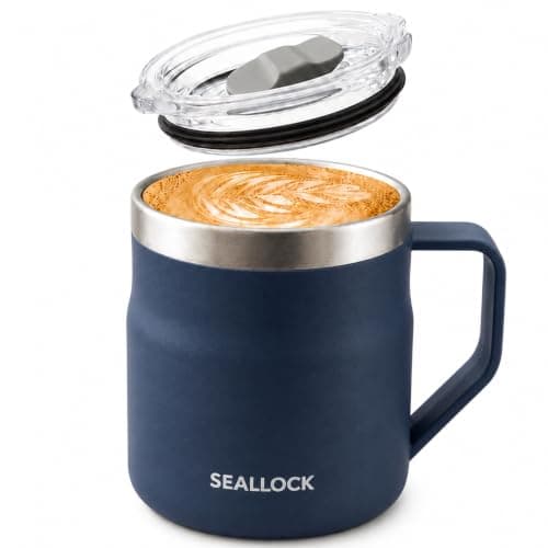 SiHuiTu 450ml Insulated Stainless Steel Coffee Mug with Lid & Handle (Blue)