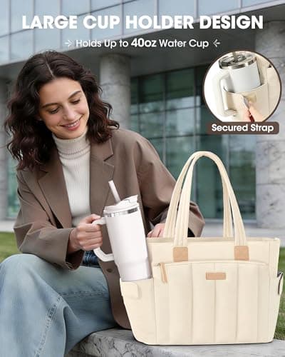 RAINSMORE Laptop Tote Bag for Women, Large Puffer Quilted Work Handbags — view 5