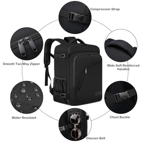 WENIG Ryanair Cabin Bags 40x30x20 Underseat 24L Small Travel Backpack Cabin Size Rucksack for Plane Hand Luggage Backpack Flight Bag Ryan Air Cabin Bag Fit 14 Inch Laptop with USB Charging Port-Black — view 5