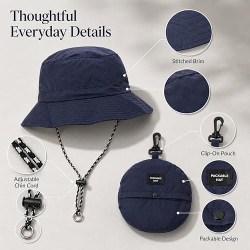 GEEKPC Waterproof Packable Bucket Hat with UPF50+ Wide Brim Sun Protection - Adjustable Chin Cord Foldable Sun Hat for Men Women Travel Fishing Hiking Outdoor Activities Camping Beach Navy — view 5