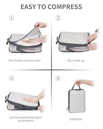 ECOHUB 6pcs Compression Packing Cubes Set for Backpack Suitcases, Expandable Travel Organiser with Shoes Bag, Ultra-resistant Packing Organiser for Carry On Luggage, Grey (Patent Pending) — view 6