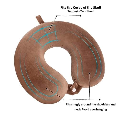WENGX Travel Pillow Neck Pillow Memory Foam Travel Pillows Head Support Cushion for Airplane Train Car Office Travel Essential Flight Pillows for a Long Hauls Sleeping Rest (Brown) — view 4