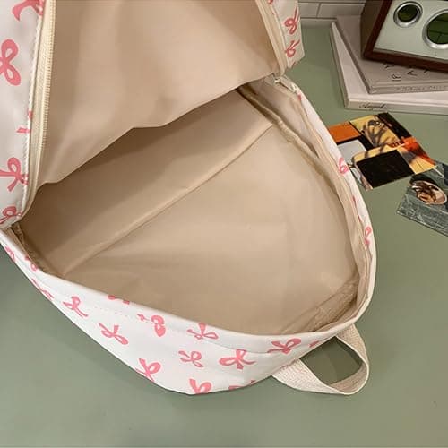 Cute Bow Preppy Backpack for Teen Girls, Lightweight Girly Aesthetic Daypack with Small Makeup Bag, Ideal for Back to School, College, Daily Travel (Light Pink) — view 6