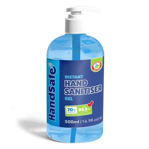 500ml Instant Hand Sanitiser Gel Pump Bottles from Handsafe, Kills 99.9%+ Bacteria, 70% Alcohol Based, Medical Grade, Anti Bacterial Fast Acting Formula