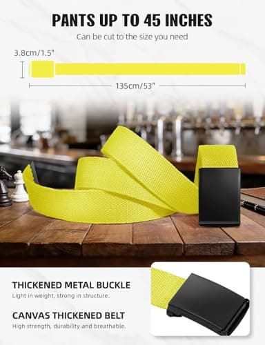 LXMY Belts for Men,Work Belts for Men,Mens and Womens Adjustable Canvas Fabric Nylon Golf Belt Fits Anywhere (Yellow) — view 3
