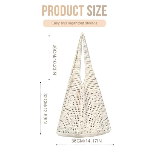 CHANXIUZAI Crochet Tote Bag, Mesh Beach Bag, Women's Knit Summer Hobo Bag, Vacation Boho Tote Bag, White (Purple) — view 3