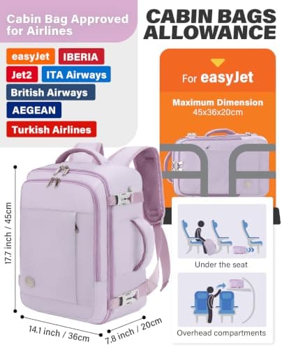 VANKEV 45x36x20 Easyjet Cabin Bag Underseat Travel Backpack Hand Luggage — view 3