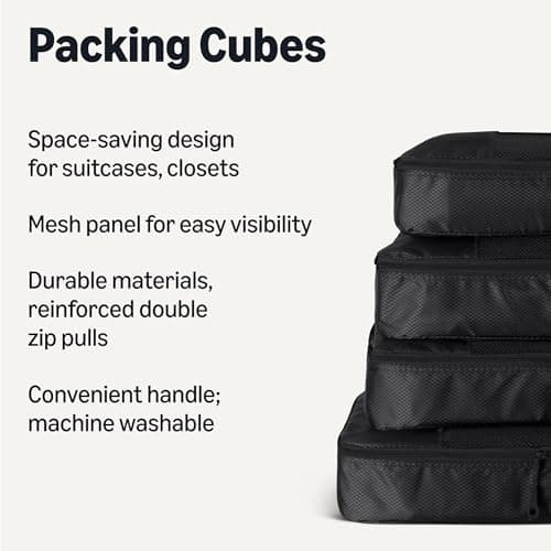 Amazon Essentials 4-Piece Packing Cubes Travel Accessories Set, Luggage Organiser with Double Zip, Mesh Top, Polyester, Large, Black (Previously Amazon Basics) — view 2