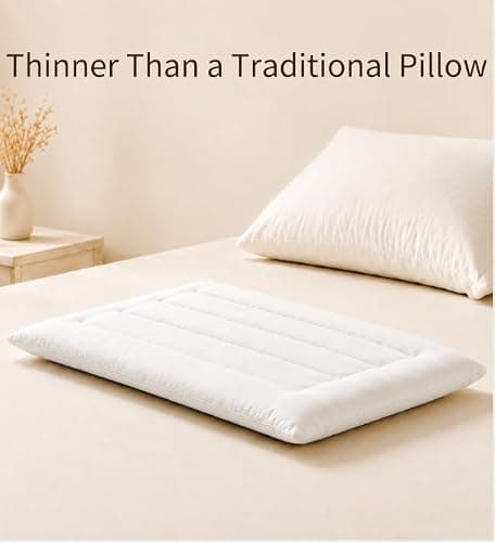 Dovishire Ultra Thin Pillow for Stomach & Back Sleepers, 2cm Low Loft Flat Bed Pillow for Gentle Neck Support, Breathable Soft Slim Head Cushion, White — view 5