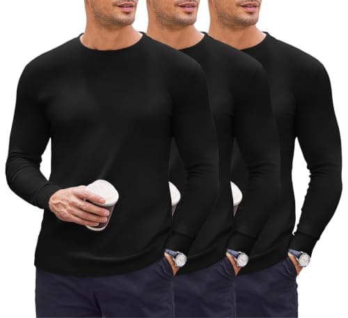 Ekouaer 3 Pack Thermal Vests for Men Long Sleeve Tops, Black 3 pcs L