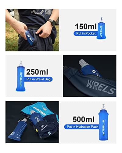 WRELS Folding Soft Flask Portable Collapsible Running Lightweight Water Bottle 150ml Energy Gel Flask for Marathon Hiking Trail Travel(150ml-2 Packs) — view 3