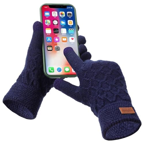 Mayoii Winter Gloves for Men and Women,Thermal Knit Touchscreen Gloves with Fleece Lining,Womens Mens Glove Touchscreen for Running,Ski,and Cold Weather (Navy, One Size)