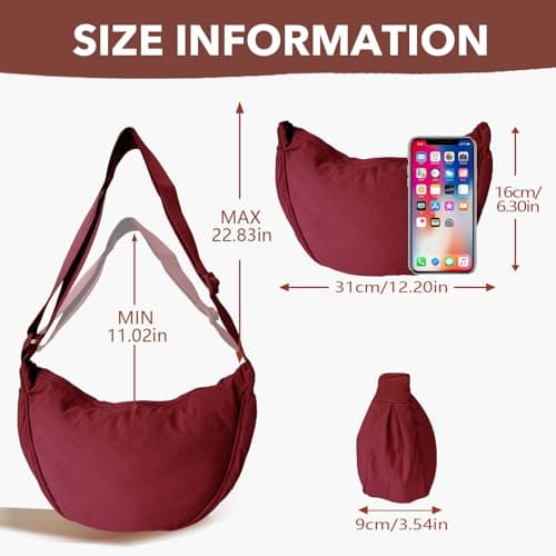 LOCCY Crescent Bag for Women Nylon Crescent Bag Dumpling Bags Nylon Crossbody Bags Women with Adjustable Strap Portable Crescent Purse for Daily Use (Burgundy) — view 3