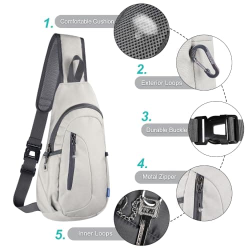TITECOUGO Canvas Small Sling Bag Lightweight Crossbody Bag for Women Rucksack for Men Running Backpack Travel Chest Pack Daypack Shoulder for Gym Work Hiking Outdoor Sports Light Grey — view 5