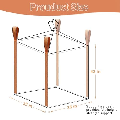 10 Pack FIBC Bulk Bag Uv Resistant Waterproof,1.5 Ton Bag 35"L x 35"W x 43"H, 3300lbs SWL,Duffle Top Flat Bottom,Woven Polypropylene Bags Heavy Duty Bulk Bags for Industry Agriculture Construction. — view 6