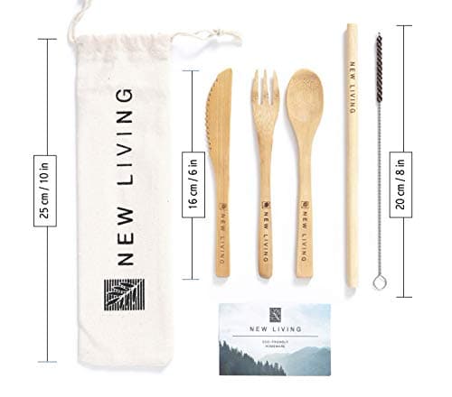 Bamboo Cutlery Set | Reusable, for Travel | Includes Bamboo Straw, Fork, Knife, Spoon, Cleaner & Carry Case | Eco Product — view 5