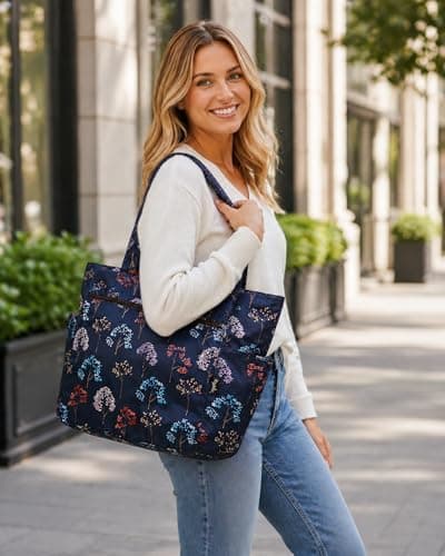 Floral Tote Water-resistant Large Shoulder Bag for Shopping School Work College Yoga Travel Beach Daily Use with Multi Pockets — view 3