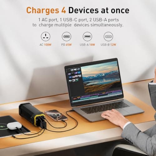 AC Laptop Power Bank, Universal 27000mAh 100W Travel Laptop Charger, PD 65W Dual-Way Fast Charging External Battery Pack for Business Travel Outdoor Camping Home Emergency Outage, P2 — view 4