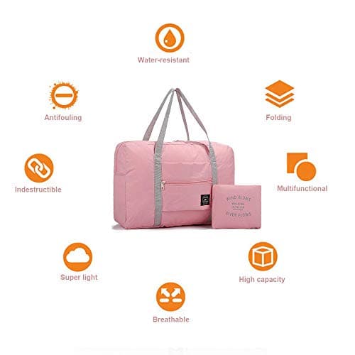 (2 Pack) Foldable Travel Duffel Bag, Waterproof Airlines Carry On Luggage Bag, Lightweight Travel Luggage Bag for Sports, Gym, Vacation (Light Blue, Light Pink) — view 4