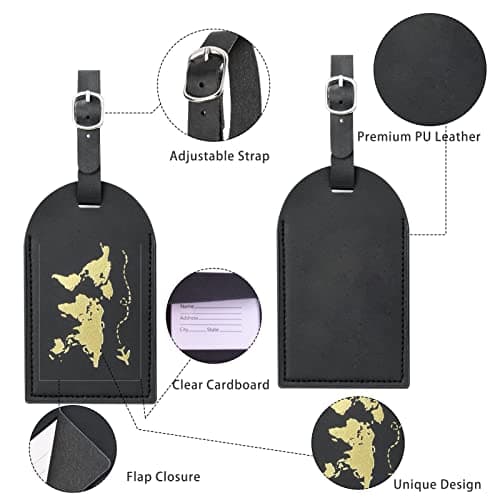 Udewo 3 Pcs Leather Baggage Labels, Luggage Tags Personalised Leather Luggage Tags Suitcase Labels Tags Travel Labels Tag Holder for Luggage Cruise Waterproof Travel Accessories — view 4