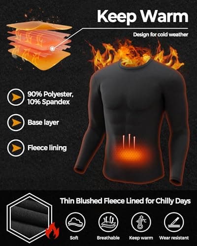 Men Thermal Long Sleeve Tops Crew Neck 4 Pack Black-Black-Black-White L — view 3