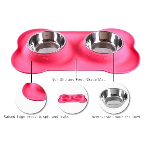 Hubulk Pet Dog Bowls 2 Stainless Steel Dog Bowl with No Spill Non-Skid Silicone Mat + Pet Food Scoop Water and Food Feeder Bowls for Feeding Small Medium Large Dogs Cats Puppies (M, Pink) — view 3