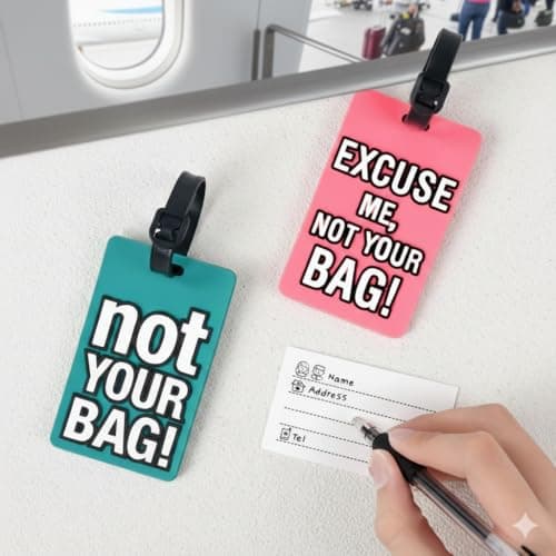 2 Pack Silicone Luggage Tags with Name ID Card, Flexible Travel Suitcase Name Tags with Adjustable Strap for Baggage, Handbags and Travel Bags — view 4