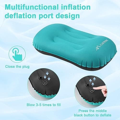 Flintronic 2Pack Inflatable Camping Pillows for Neck & Lumbar Support - Ultralight Beach Pillow With Storage Bags, Blow Up Ergonomic Air Pillow for Travel/Camping (Blue) — view 3