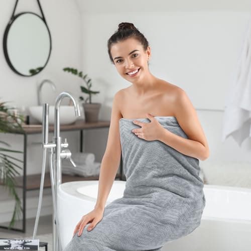 SmoothNovelty 4 Pack 40 x 80 Inch Jumbo Extra Large Bath Sheet Towels Set, Oversized Quick Dry Coral Fleece Bath Sheet Absorbent and Soft Lightweight Towels for Home, Gym, Travel, Beach (Light Gray) — view 5