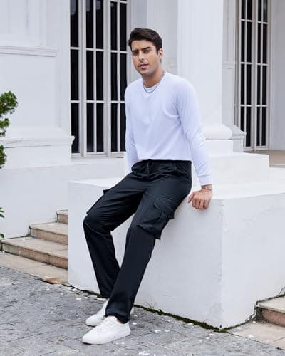 YAOHUOLE Lightweight Cargo Trousers for Men UK Loose Fit Navy Blue M — view 5