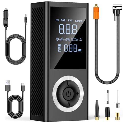 RADCLO Cordless Car Tyre Inflator Air Compressor, Portable Mini 150 PSI Electric Pump with Digital Pressure Gauge, Night LED, Auto Shutoff, Rechargeable Battery – for Car, Bike, Motorcycle, Ball