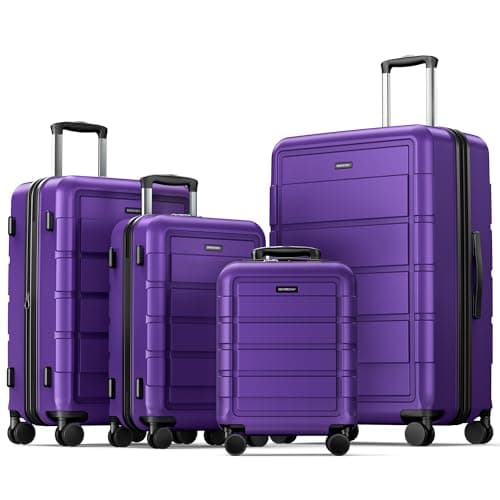 SHOWKOO Luggage Set 4 Piece Hardshell PC Expandable Suitcase, Purple