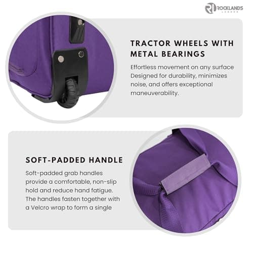 Rocklands® Lightweight Luggage Rolling Holdall Suitcase Wheeled Duffle Bag Cargo Sport Travel Bag RL501 (Purple, Large - 32" (H84 x L42 x W40 cm)) — view 4
