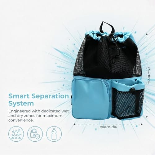 Swimming Bags For Adults & Swim Bag Kids, Large Beach Bag Mesh Drawstring Backpack, Multifunctional Gym Bag With Wet/Dry Compartment & Water Bottle Holder For Swimming, Beach, Gym, Workout Gear — view 2