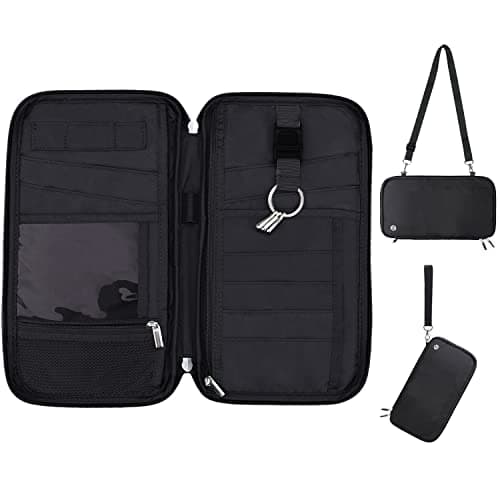 WALNEW Family Passport Holder Wallet, RFID Blocking Travel Document Organiser with Airtag Holder, Holiday Essentials Multiple Passport Covers Bag, Gifts for Women Men (Black)
