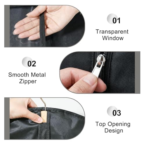 2 Pack Suit Bag, 100 x 60 cm Waterproof and Dustproof Suit Covers for Hanging Clothes, Foldable and Reusable Garment Bag with Clear Window Black Zipper for Coats, Jackets, Dresses — view 4
