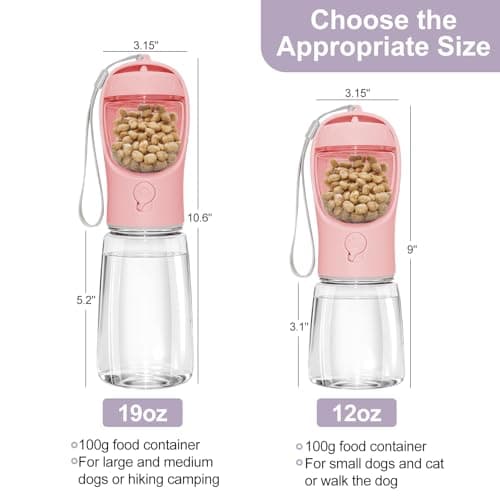 Dog Water Bottle 3in1 Portable Drink Bottle Bowl with Food Container Pink — view 5