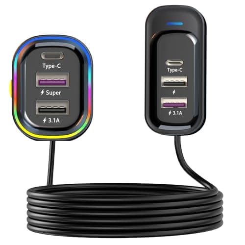 USB C Car Charger,Cigarette Lighter USB Charger, 81W Multiport 6-Port 150CM