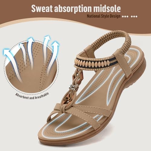 Littleplum Womens Flat Sandals Ladies Summer Beach Sandals with Elastic Back Strap(Beige,38EU) — view 2