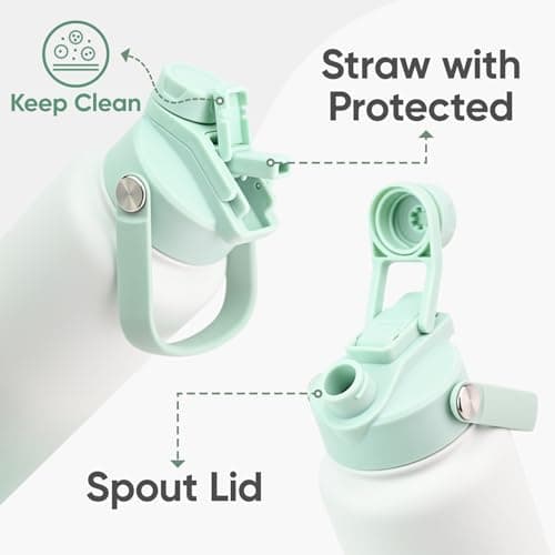KEWIXY Stainless Steel Water Bottle 500 ml/18 oz, 2-in-1 Lid, Insulated Water Bottle with Straw, Leak Proof, Carry Handle, Fits Cup Holders, for Sports, Gym, Work (ICY Mint) — view 3