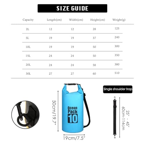 MORAINJAY 10L Sky Blue Dry Bag,Waterproof Bag with Single Adjustable Shoulder Strap,Middle Capacity Dry Sack 2L 5L 10L 15L 20L 30L for Outdoor Camping,Rafting,Swimming,Boating,Surfing — view 2