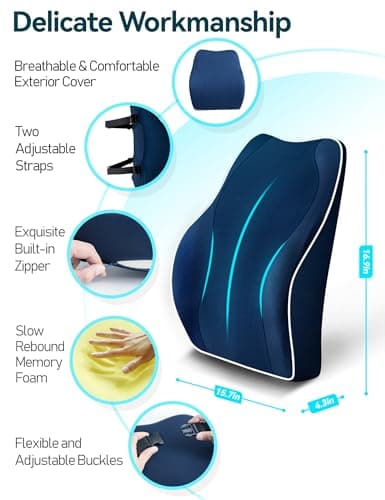 Travel Ease Ergonomic Lumbar Support Cushion, Memory Foam Back Support Cushion for Office Chairs with Skin-friendly Cover for Comfort (DarkBlue) — view 3