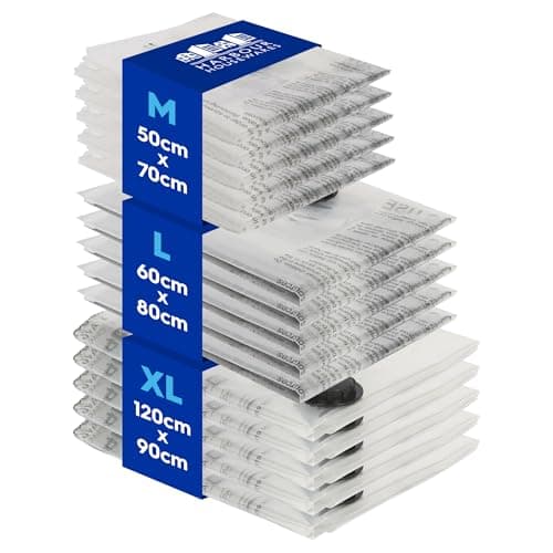 Harbour Housewares Vacuum Storage Bags - 3 Sizes - White - Pack of 15 Heavy Duty Reusable Plastic Clothes Duvet Bedding Travel Moving Packing Suction Space Saver Organiser Zip Lock Luggage Bag