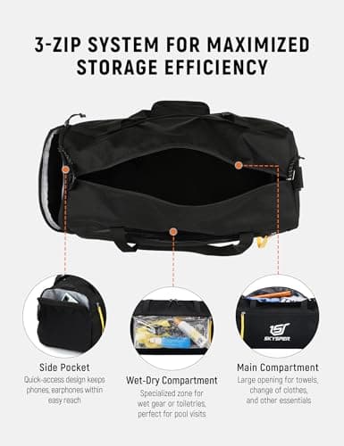 SKYSPER 30L Gym Duffel - Sports Bag Small with Wet Pocket for Sport, Travel, Fitness & Workout Men Women(Black) — view 3