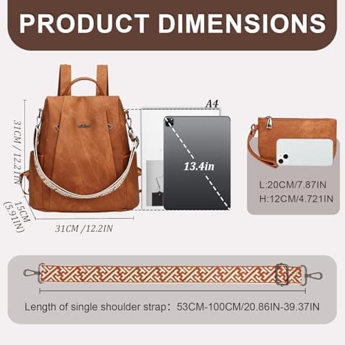 Eshow Womens Backpack Anti Theft Waterproof, Ladies Rucksack Vegan Leather Fashion, Daypack Convertible Small Makeup bag With RFID, Handbag Shoulder For Travel School Work Light Brown — view 5