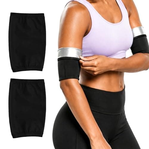 M METERXITY 1-Pair Arm Trimmers Sweat Bands, Upper Arms Compression Sleeve Wrap Sauna Belt for Women Arms/Workout/Sports, Sweat Arm Trainer Bands [Size L/XL, Black/Silver]
