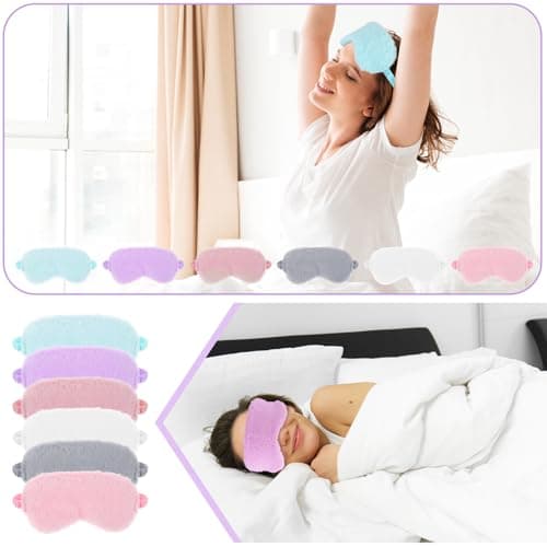 6 Pcs Plush Eye Mask for Sleeping Soft Fluffy Furry Satin Eye Mask Comfortable Eyemask Sleep Faux Fur Eye Cover Satin Nap Night Eyeshade Cover for Women Men Gift (6 Colors) — view 5