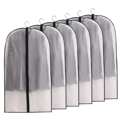6 Pack Translucent Waterproof Garment Bags, Dust‑Moth Proof 60×100cm